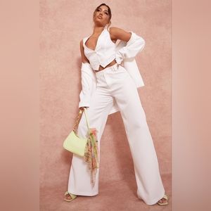 PrettyLittleThing white wide-leg trousers suit pants